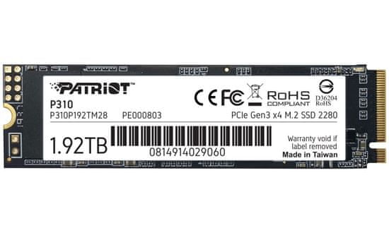 Patriot P310 1,92 TB SSD / Notranji / M.2 PCIe Gen3 x4 NVMe 1.3 / 2280