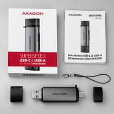 AXAGON CRE-SAC, zunanji bralnik kartic SD/microSD USB3.2 Gen 1 Type-C + Type-A, podpora UHS-I