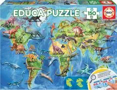 Educa Puzzle Zemljevid sveta z dinozavri 150 kosov