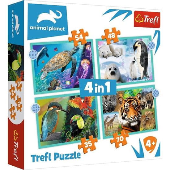 Trefl Puzzle Animal Planet: Skrivnostni svet živali 4v1 (35,48,54,70 kosov)