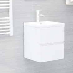 Vidaxl Omarica za umivalnik z vgradnim umivalnikom visok sijaj bela