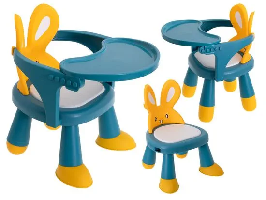 Aga Stol za hranjenje in igranje v rumeni in modri barvi