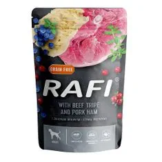 RAFI Mokra pasja hrana Rafi goveji želodci s šunko, borovnice in brusnice 500 g