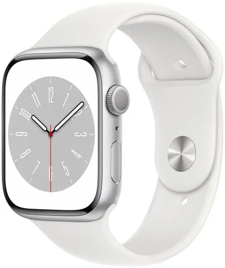 Apple Watch Series 8 pametna ura, 45 mm, ohišje Silver, pašček White (MP6N3BS/A)