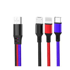 XO Kabel XO NB143 3v1 Lightning + USB-C + microUSB 1,2m 2,4A