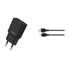 XO Polnilec za telefon L92C 2xUSB 2,4A črn + 8-pin Lightning kabel