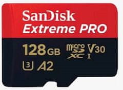 SanDisk Extreme Pro micro SDXC spominska kartica, 128 GB, V30, U3, C10 + SD adapter - odprta embalaža