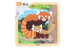 Lesena sestavljanka 9 kosov - panda rdeča