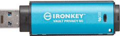 Kingston Ironkey USB ključ, 16 GB, USB 3.2 Gen 1, kovinski, strojna zaščita, moder (IKVP50/16GB)