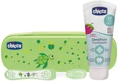 Chicco Komplet zobna ščetka s kovčkom + zobna pasta Always Smiling green 12m+