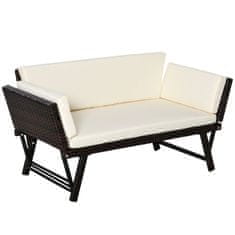 OUTSUNNY Outsunny 2-sedežni kavč z raztegljivimi nasloni za roke iz vrtnega ratana 129x63x67 cm, bel, rjav