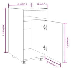 Vidaxl Stranska omarica s kolesi rjav hrast 33x38x60cm konstruiran les