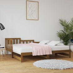 Vidaxl Izvlečna dnevna postelja med. rjava 2x(80x200)cm trdna borovina