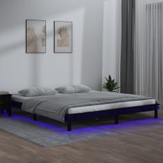 Vidaxl LED posteljni okvir črn 200x200 cm trden les