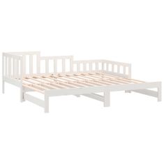 Vidaxl Izvlečna dnevna postelja bela 2x(90x200) cm trdna borovina
