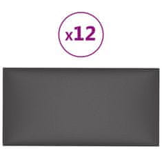 Vidaxl Stenski paneli 12 kosov sivi 30x15 cm umetno usnje 0,54 m²