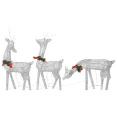 Vidaxl Družina božičnih jelenov 270x7x90 cm srebrna hladno bela mreža