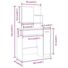 Vidaxl Toaletna mizica z ogledalom sonoma hrast 86,5x35x136 cm