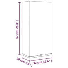 Vidaxl Stenska kopalniška omarica visok sijaj bela 32x20x67 cm