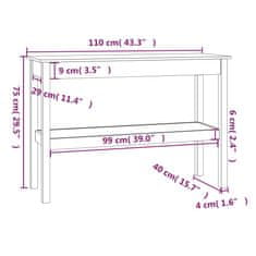 Vidaxl Konzolna mizica siva 110x40x75 cm trdna borovina