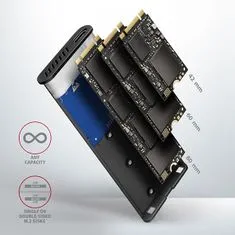 AXAGON EEM2-SB2, USB-C 3.2 Gen 2 - M.2 NVMe & SATA SSD kovinski RAW box, brez vijakov, črn