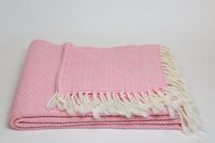 Luxury Merino volnena odeja Zig-Zag BELA/PINK 100% MERINO VOLNA