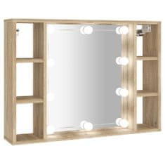 Vidaxl Omarica z ogledalom in LED lučkami sonoma hrast 76x15x55 cm