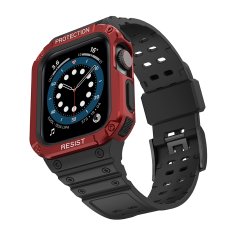 slomart zaščitni trak z ohišjem za apple watch 7 / 6 / 5 / 4 / 3 / 2 / se (41 / 40 / 38mm) ohišje oklepni pokrov ure črno / rdeče