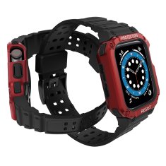 slomart zaščitni trak z ohišjem za apple watch 7 / 6 / 5 / 4 / 3 / 2 / se (45 / 44 / 42mm) ohišje oklepni pokrov ure črna / rdeča