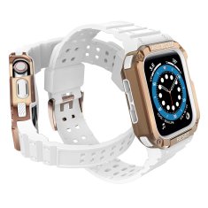 slomart zaščitni trak z ohišjem za Apple Watch 7 / 6 / 5 / 4 / 3 / 2 / se (41 / 40 / 38mm) ohišje oklepni pokrov ure bela / rose gold