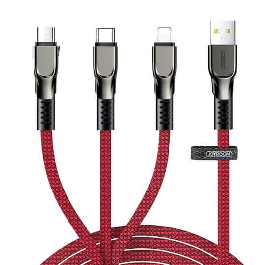 Joyroom 3-v-1 kabel USB - Lightning / micro USB / USB tipa C 3,5 A 480 Mb/s 1,3 m rdeč (S-1335K4)