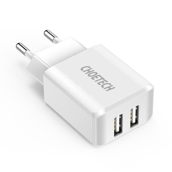 Choetech dvojni omrežni polnilnik 2 x USB-A 10W 2A, bel (C0030)