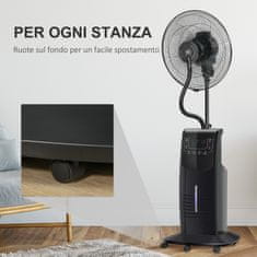 HOMCOM ventilator z razpršilnikom, 5m daljinskim upravljalnikom, 12-urnim časovnikom in oscilacijo 70°, 3 hitrosti, 3 funkcije in sredstvo proti komarjem, 3,1l rezervoar, 90W,
f44,5x135cm črna