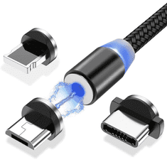 slomart wozinsky magnetni kabel usb / micro usb / usb type c / lightning 2.4a 1m z LED diodo črn (wmc-01)