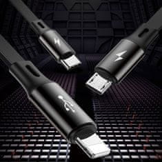 PRO 3-v-1 USB microUSB Iphone Lightning USB-C 3,5A kabel 35cm 120cm črn