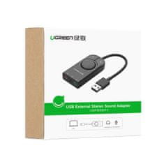 Ugreen Zunanja zvočna kartica USB adapter - 3,5 mm mini jack z regulatorjem glasnosti 15 cm črna