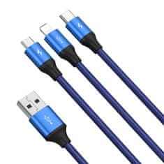 BASEUS baseus rapid 3v1 usb kabel - usb type c / lightning / micro usb za polnjenje in prenos podatkov 1,2 m moder (cajs000003)