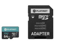 Platinet Spominska kartica microSDXC 64GB class10 U1 70MB/s Secure Digital + SD adapter Platinet (43998) črna