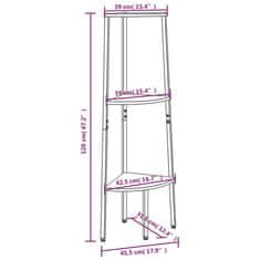 Vidaxl 3-nadstropni kotni regal črn 45,5x31,5x120 cm