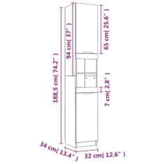 Vidaxl Kopalniška omarica sonoma hrast 32x34x188,5 cm konstruiran les