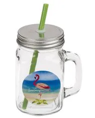 MASONSKI KOZAREC S POKROVOM IN SLAMICO, 450 ML, FLAMINGO