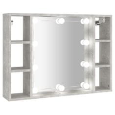 Vidaxl Omarica z ogledalom in LED lučkami betonsko siva 76x15x55 cm