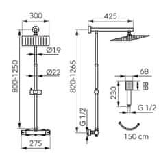 Ferro TREVI SQUARE tuš set s termostatsko armaturo in dežno nadglavno prho 300mm komplet (gibljiva cev 150 cm, prha 1 funkcija, konzola 800-1250mm) krom