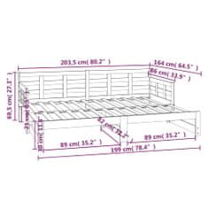 Vidaxl Izvlečna dnevna postelja trdna borovina 2x(80x200) cm