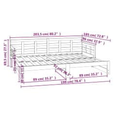 Vidaxl Izvlečna dnevna postelja trdna borovina 2x(90x200) cm