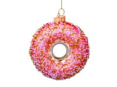 LAALU.cz Božični stekleni okrasek Donut roza 11 cm