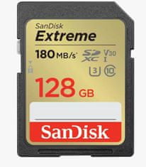 SanDisk Extreme SDXC spominska kartica, 128 GB, C 10, UHS-I, U3, V30, 180/90 MB/s (SDSDXVA-128G-GNCIN)