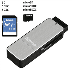 USB 3.0 bralnik kartic SD/microSD, srebrn