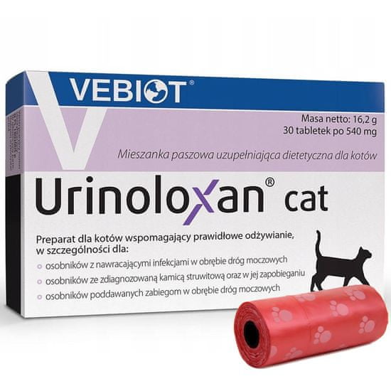 VEBIOT Vitamini, dodatki za mačke Urinoloxan cat 30 tablet + vrečke za iztrebke