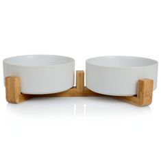 Mersjo Dvojna keramična lesena posoda bela 2x400 ml